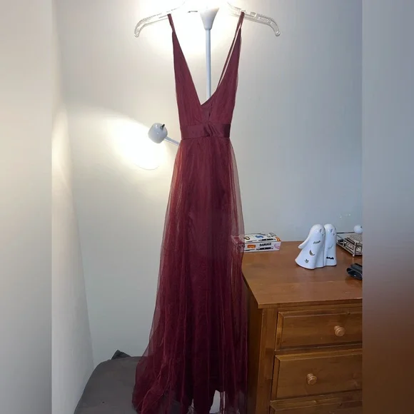 The Vintage Shop- Maroon Tulle Maxi Dress- Size Small - Picture 3 of 4
